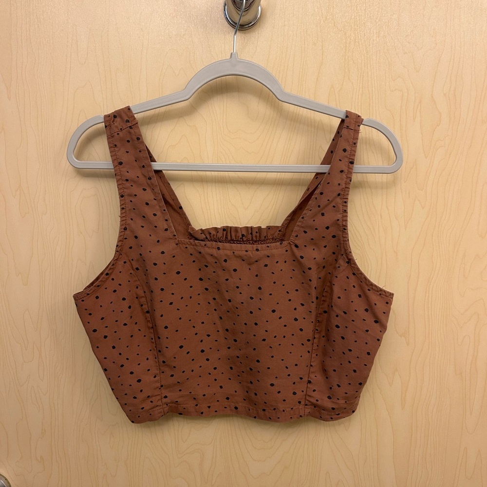 Thread & Supply Brown and Black Polka Dot Crop Top